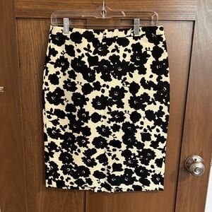 LOFT Black and Cream Floral Pencil Skirt